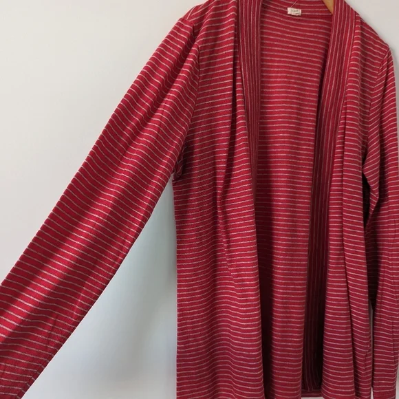 J. Crew Women's Size L Red Striped Open-Front Cardigan Cotton Blend - Picture 3 of 8